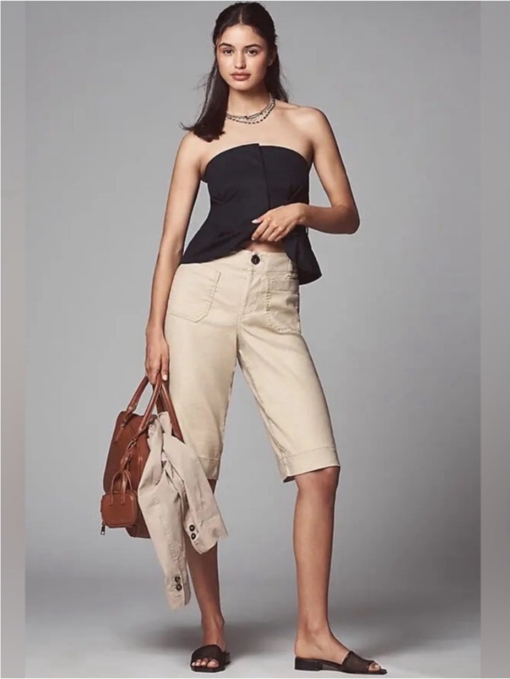 Maeve Anthropologie Linen Blend Colette Longline Shorts In Antique Pearl Size 30